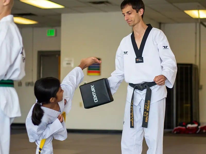 students doing kicks for kids taekwondo classes